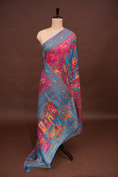 Kashmiri Pashmina Banarasi Story Telling Saree - Pink & Blue