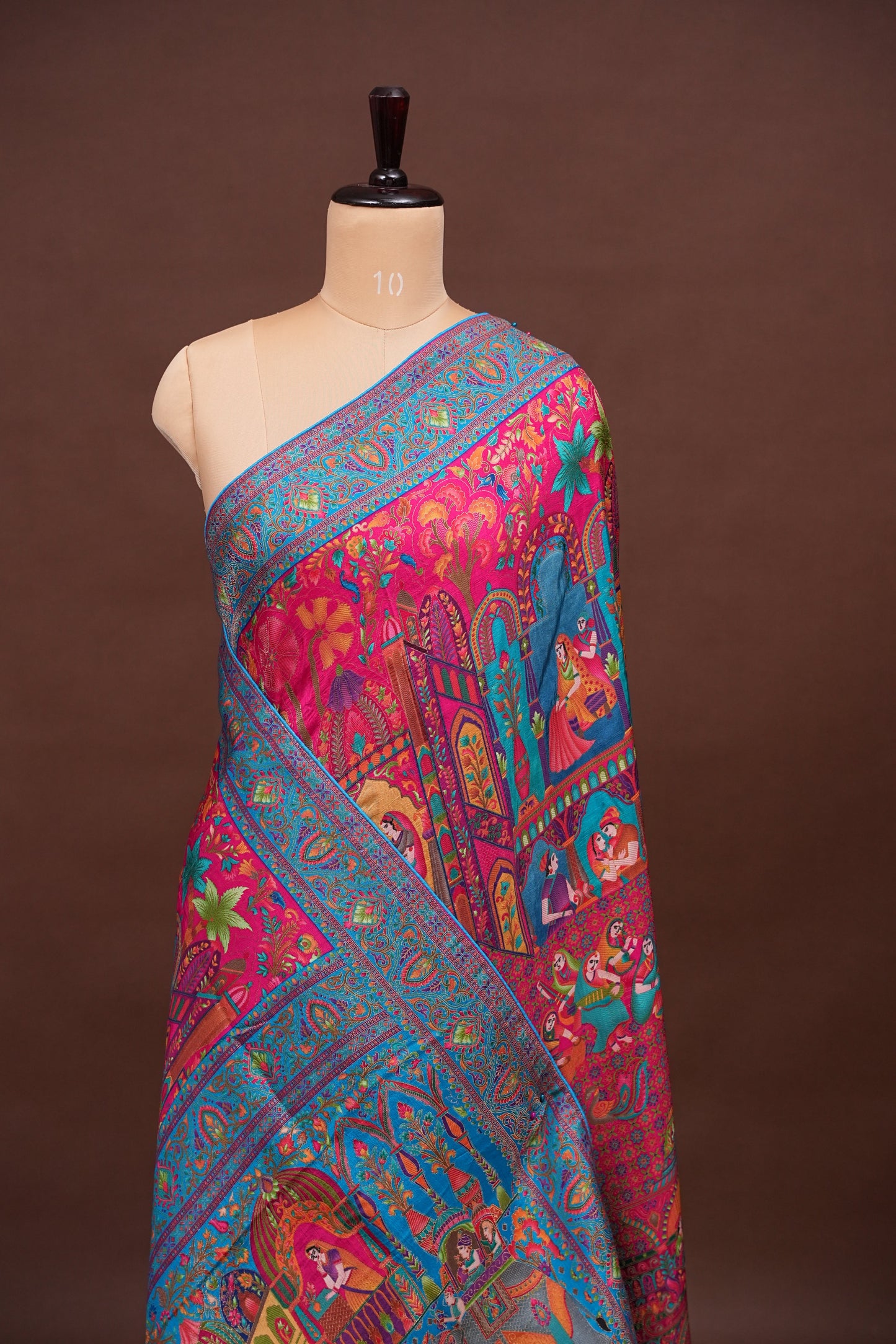 Kashmiri Pashmina Banarasi Story Telling Saree - Pink & Blue