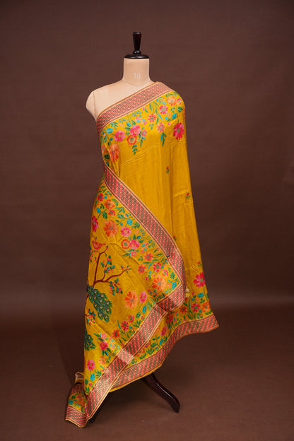 Kashmiri Pashmina Banarasi Story Telling Saree - Yellow