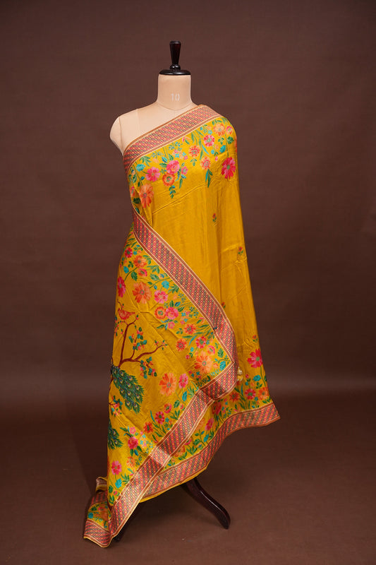 Kashmiri Pashmina Banarasi Story Telling Saree - Yellow