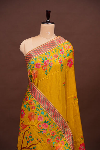 Kashmiri Pashmina Banarasi Story Telling Saree - Yellow