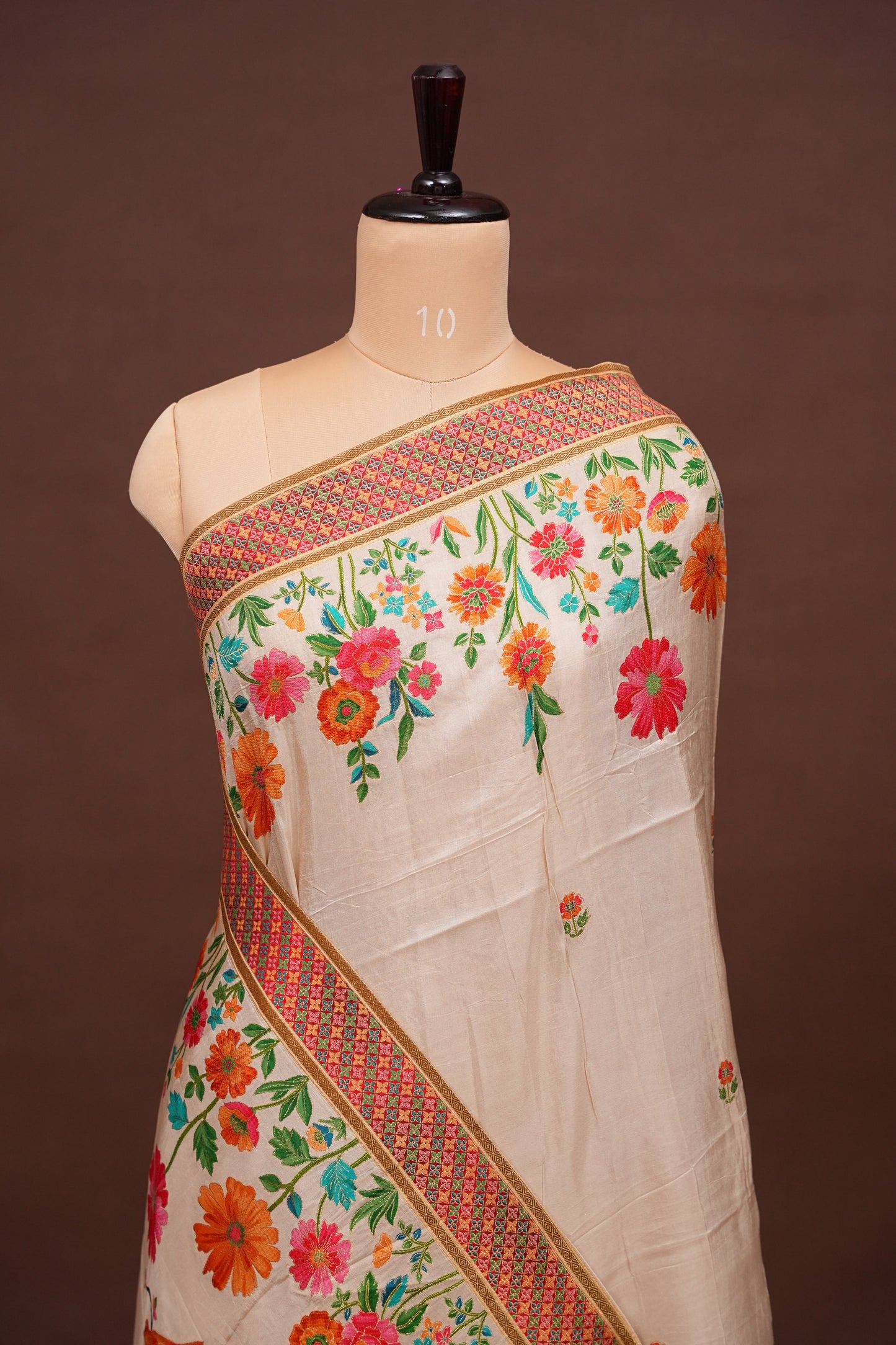 Kashmiri Pashmina Banarasi Story Telling Saree - Ivory
