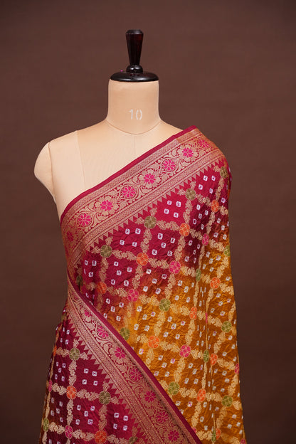 Crushed Munga in Banarasi With Pure Bandhini Saree in Mustard & Maroon