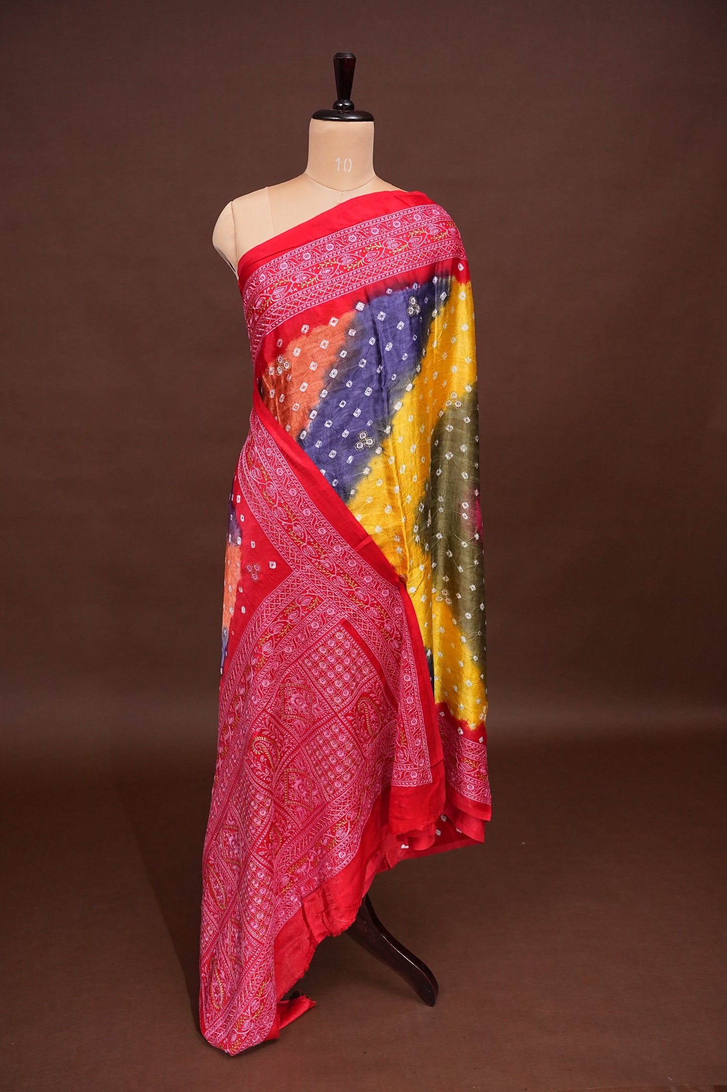 Pure Gajji Silk Bandhini Saree - Multicolor