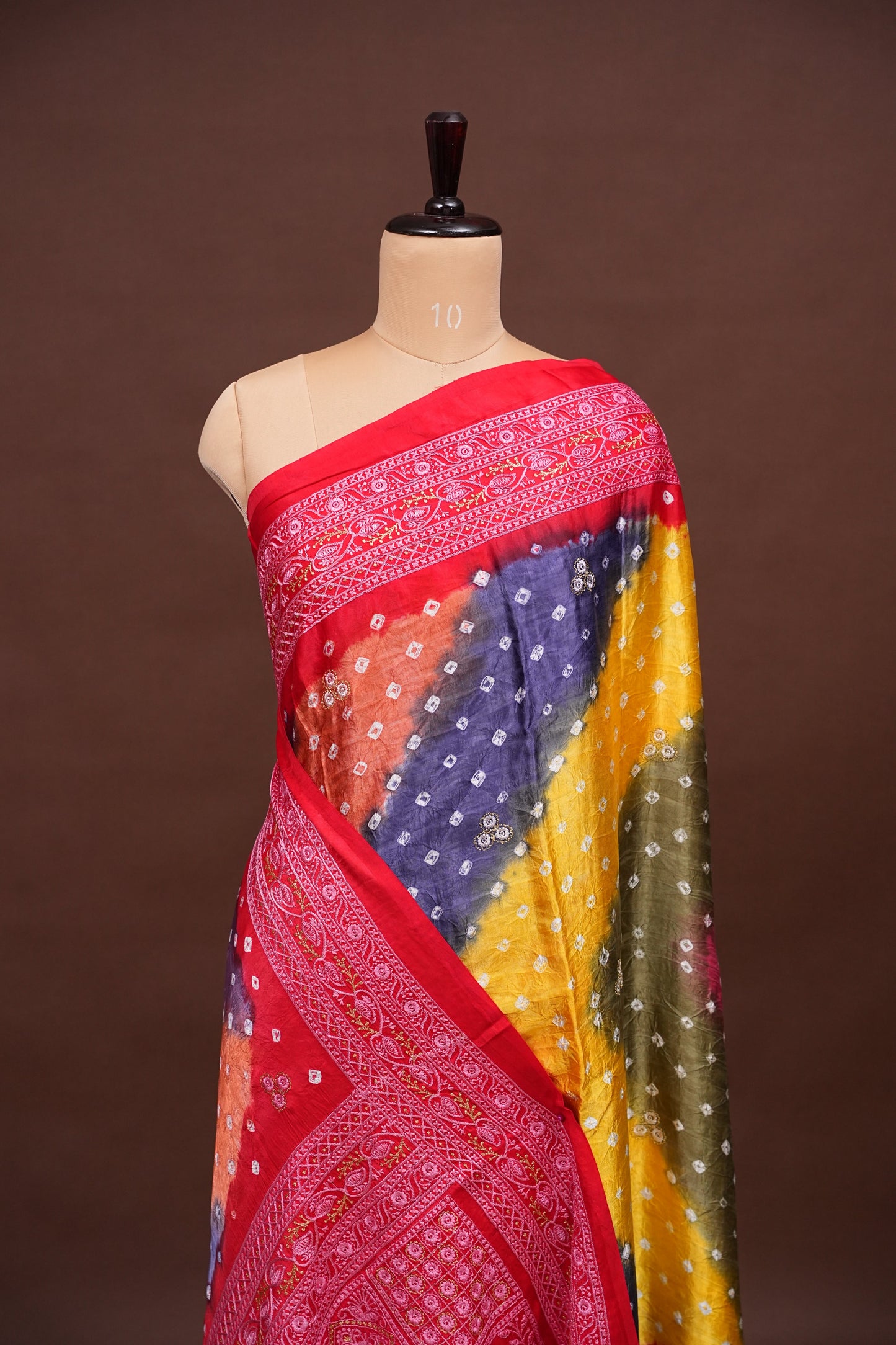 Pure Gajji Silk Bandhini Saree - Multicolor