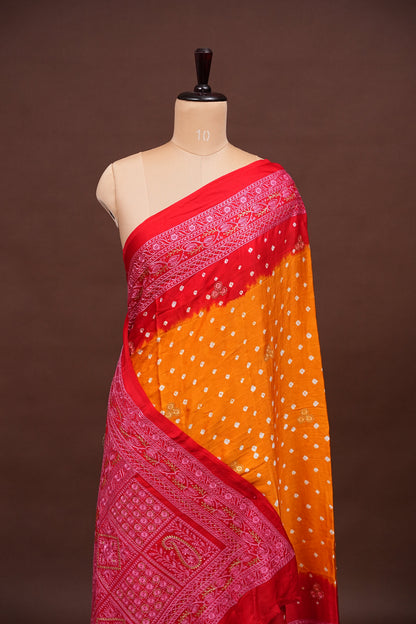 Pure Gajji Silk Bandhini Saree - Yellow