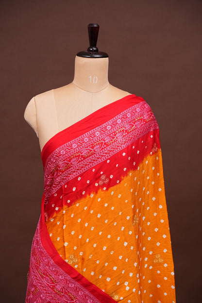 Pure Gajji Silk Bandhini Saree - Yellow