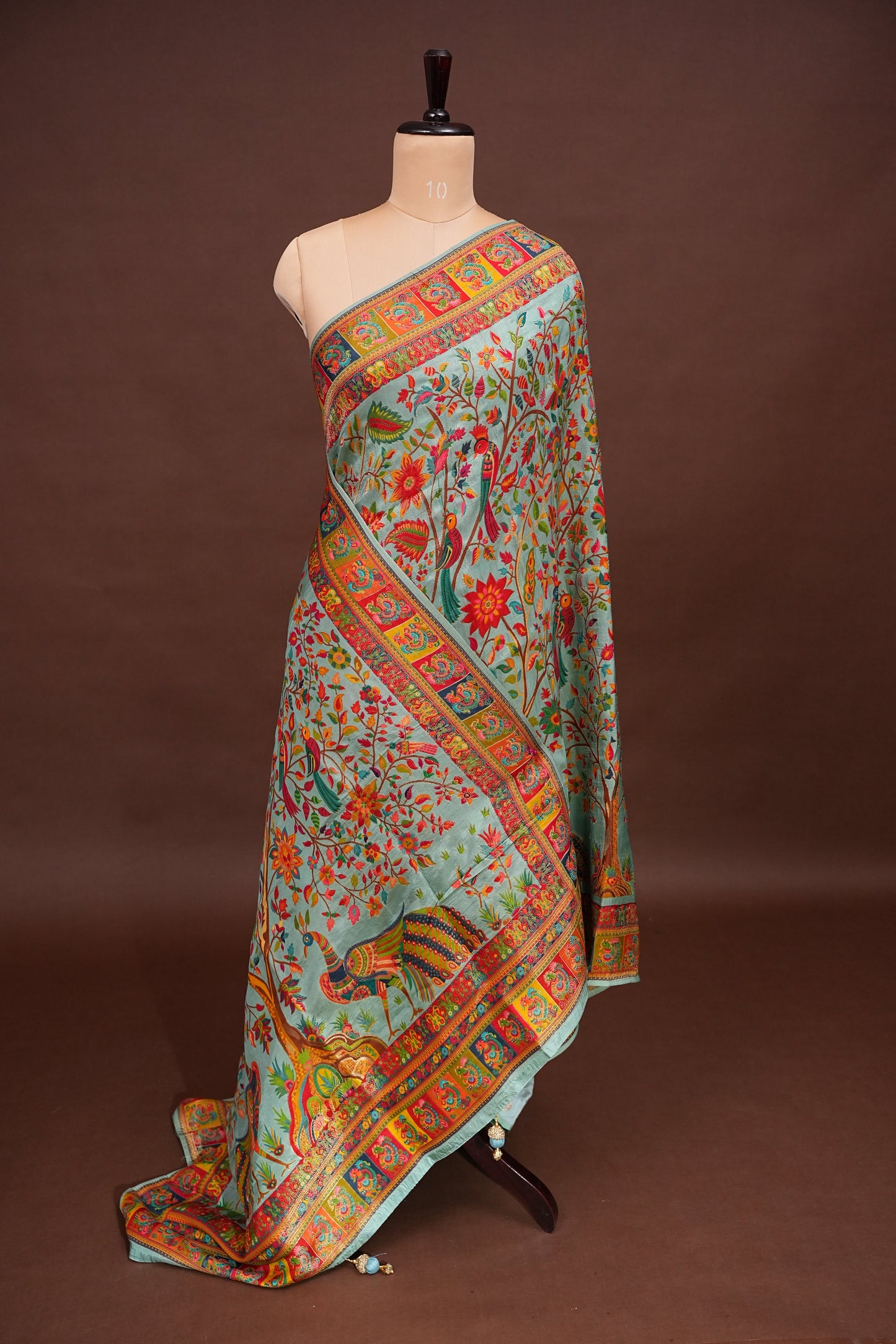 Kashmiri Pashmina Banarasi Story Telling Saree - Baby Green