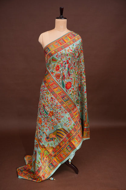 Kashmiri Pashmina Banarasi Story Telling Saree - Baby Green