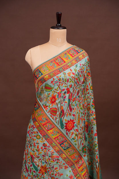 Kashmiri Pashmina Banarasi Story Telling Saree - Baby Green