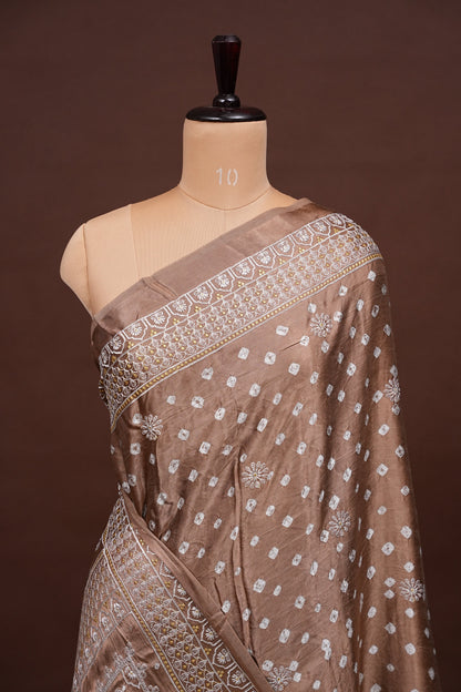 Pure Gajji Silk Bandhini Saree - Light Brown