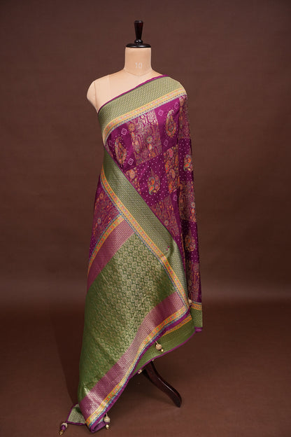 Kashmiri Pashmina Banarasi Story Telling Saree - Wine
