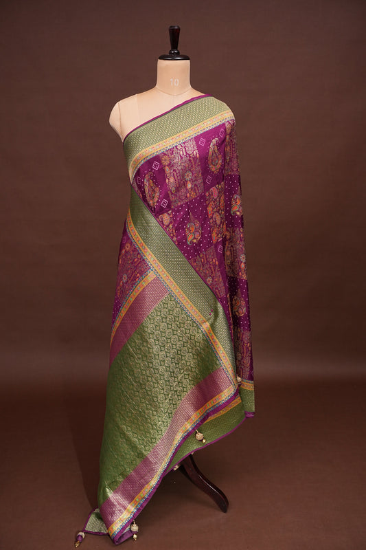 Kashmiri Pashmina Banarasi Story Telling Saree - Wine