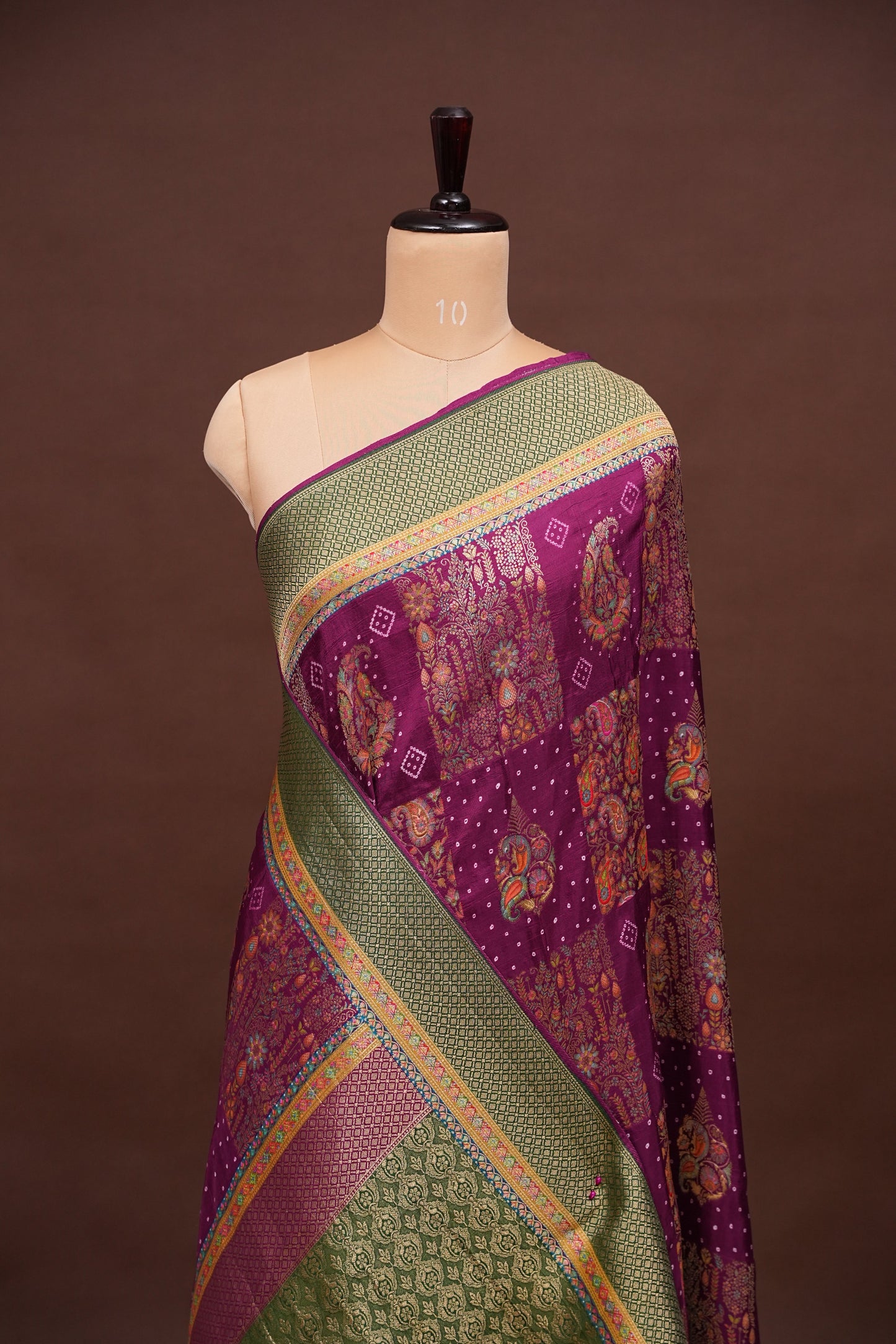 Kashmiri Pashmina Banarasi Story Telling Saree - Wine