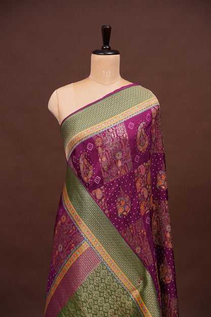 Kashmiri Pashmina Banarasi Story Telling Saree - Wine