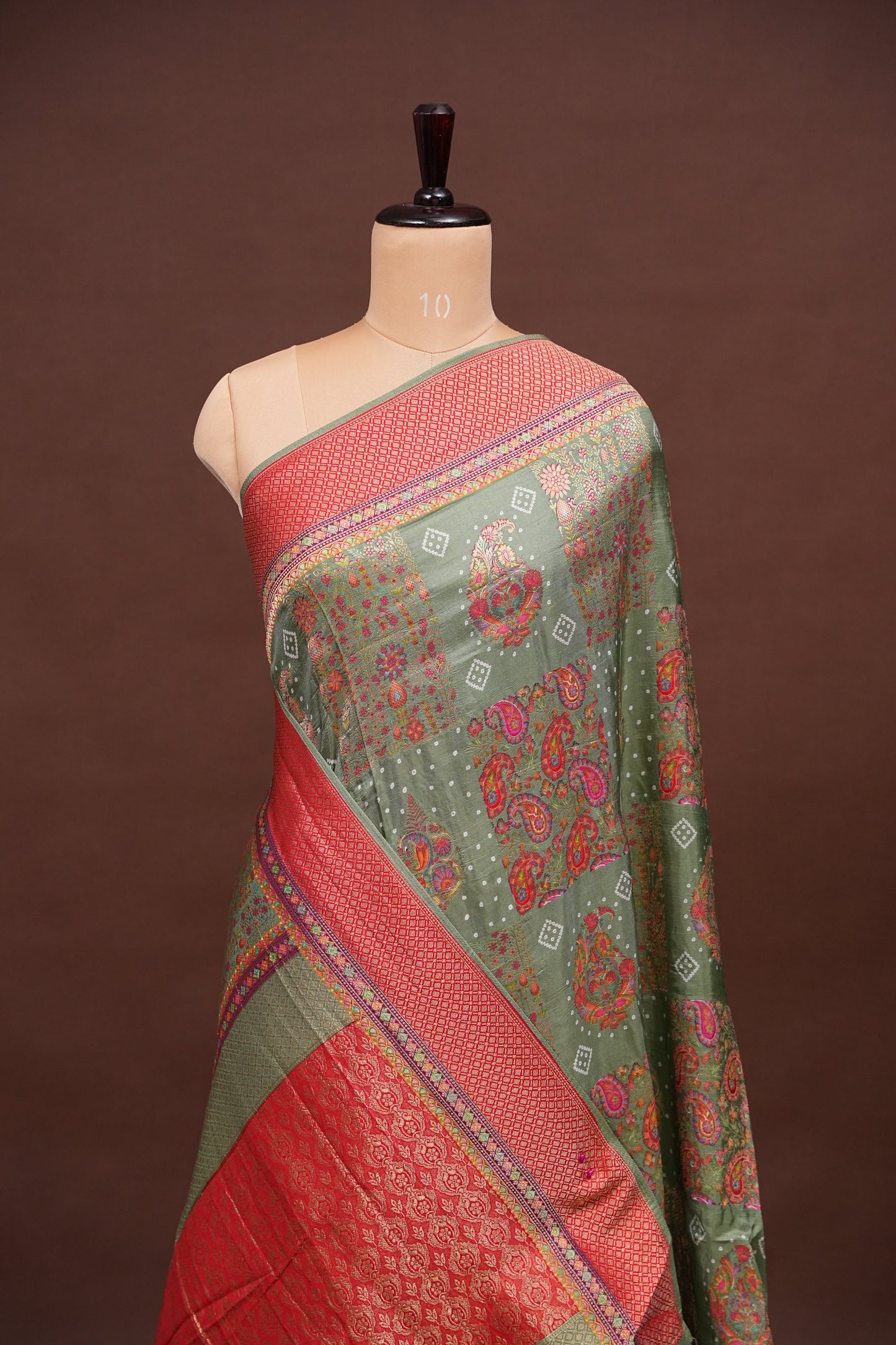 Kashmiri Pashmina Story Telling Banarasi Saree - Sage Green