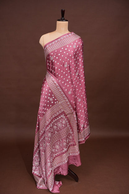 Pure Gajji Silk Bandhini Saree - Onion Pink