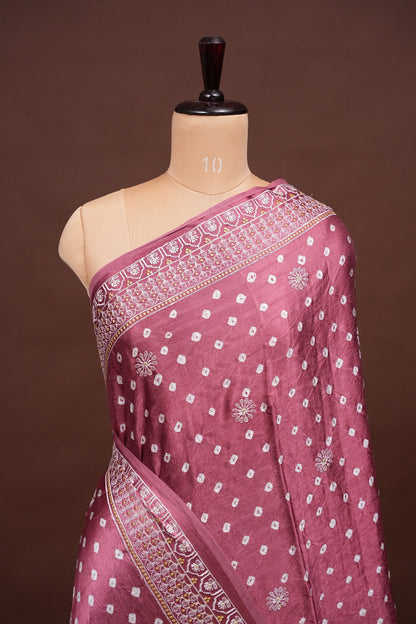 Pure Gajji Silk Bandhini Saree - Onion Pink