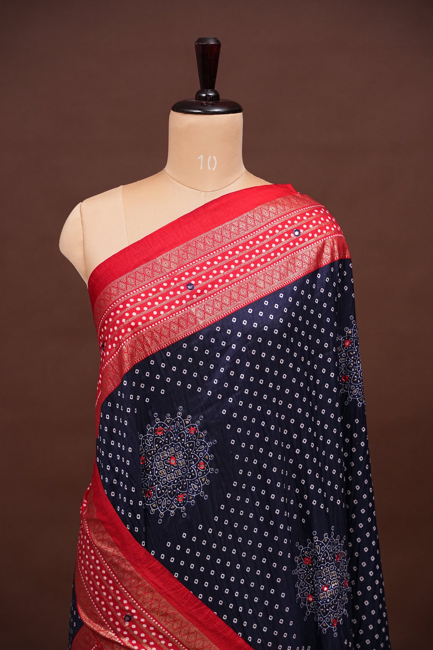 Bandhini Digital Print Semi Silk Saree-Blue and Red