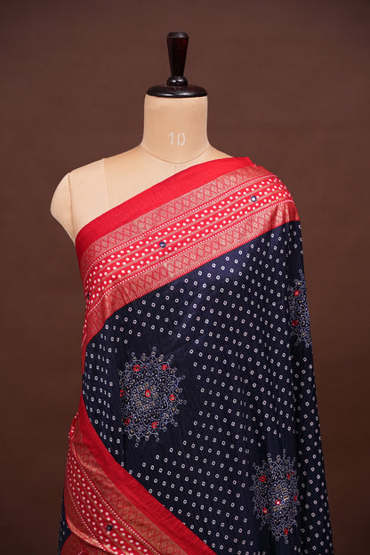Bandhini Digital Print Semi Silk Saree-Blue and Red