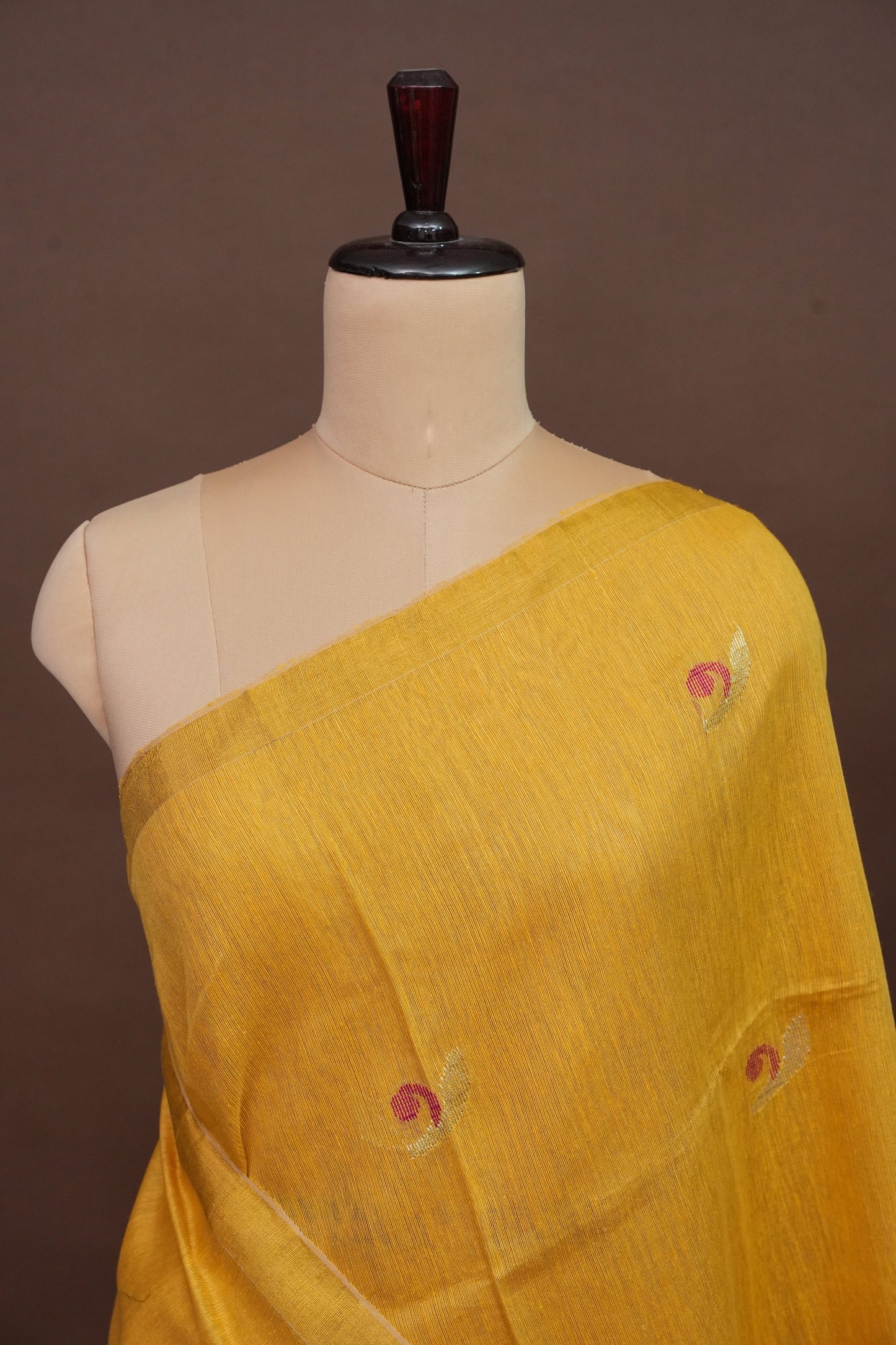 Tissue Linen Saree with Tassles - Yellow