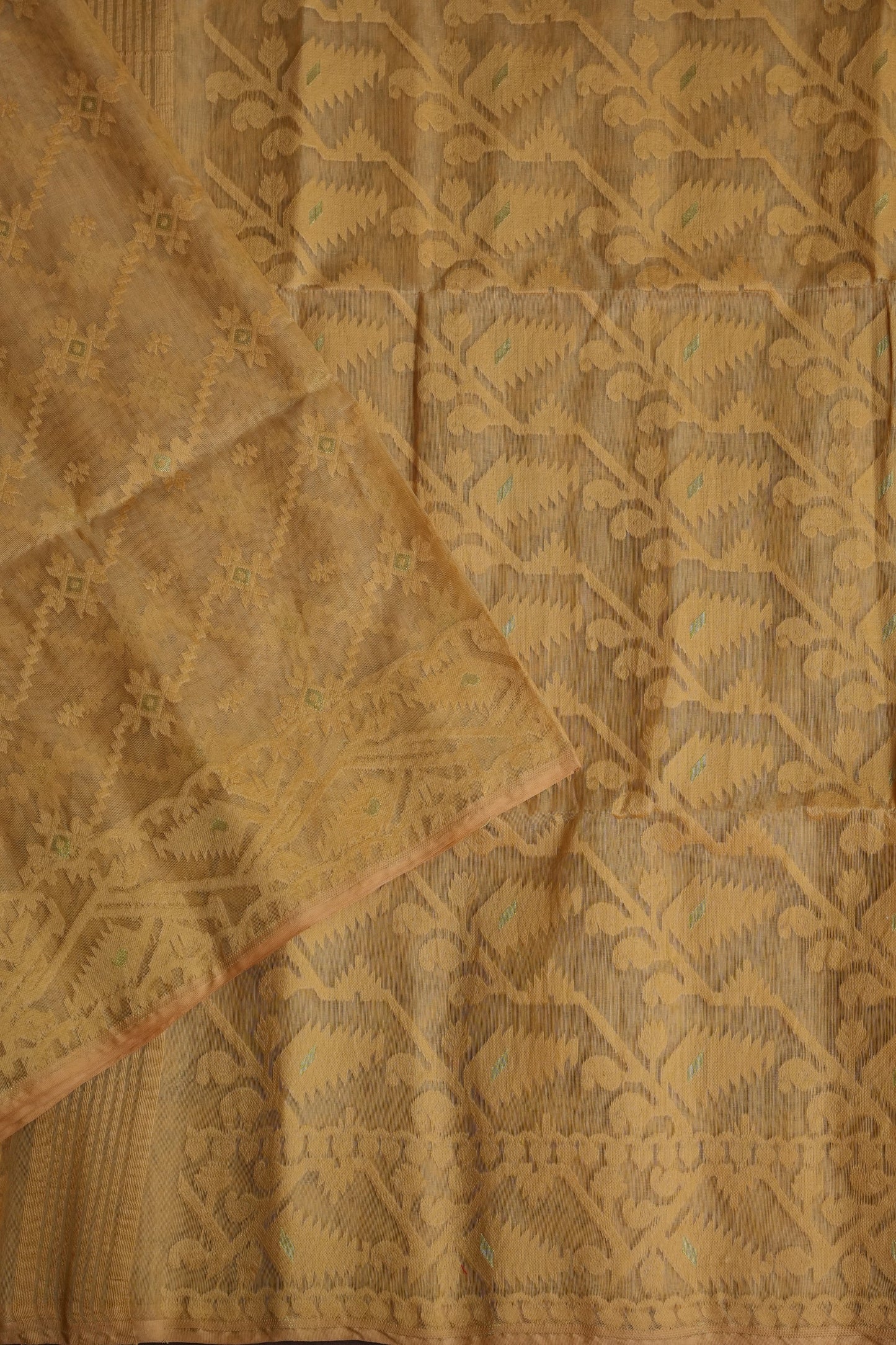 Handloom Jamdani Cotton Saree - Light Brown