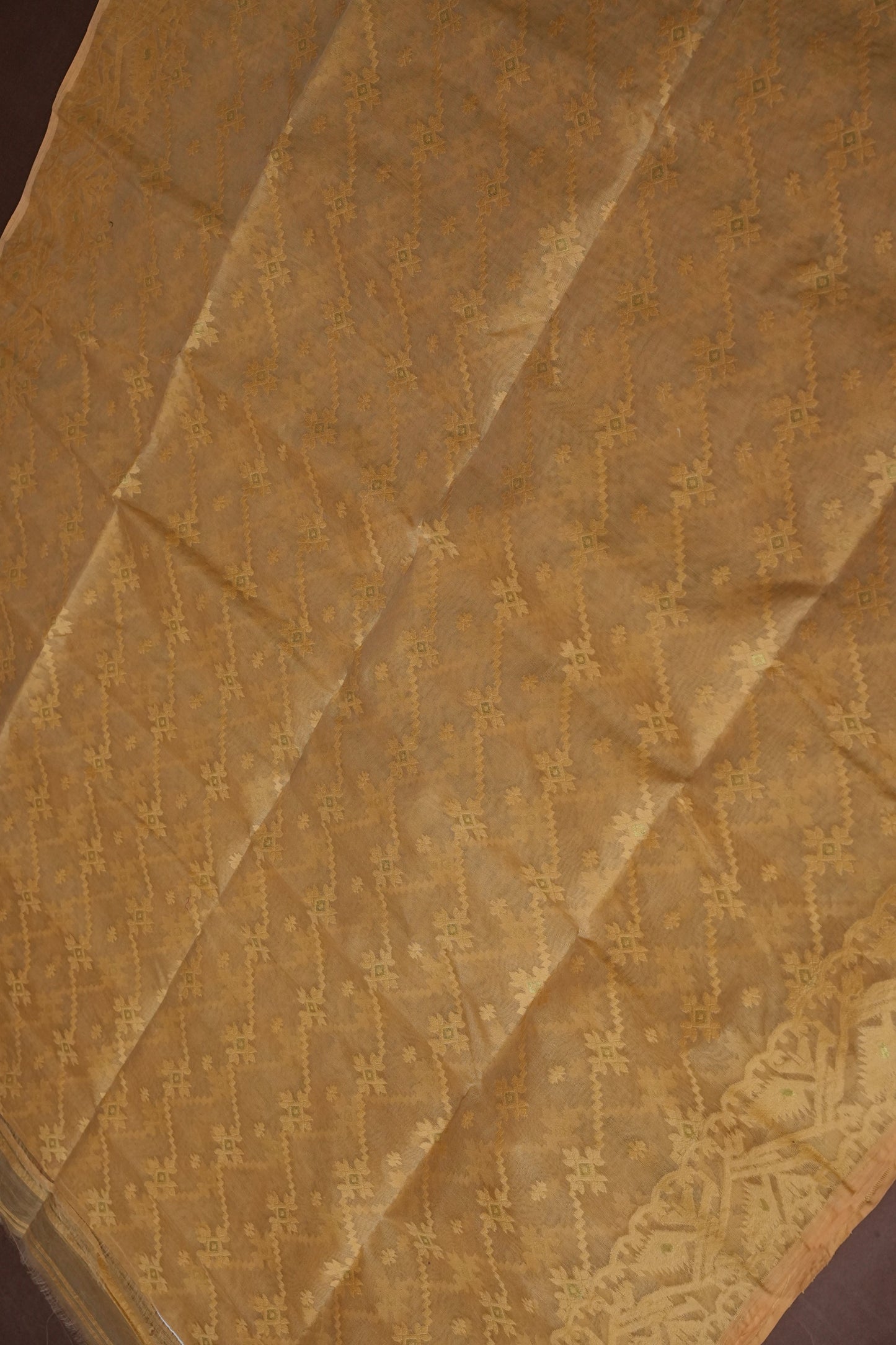 Handloom Jamdani Cotton Saree - Light Brown