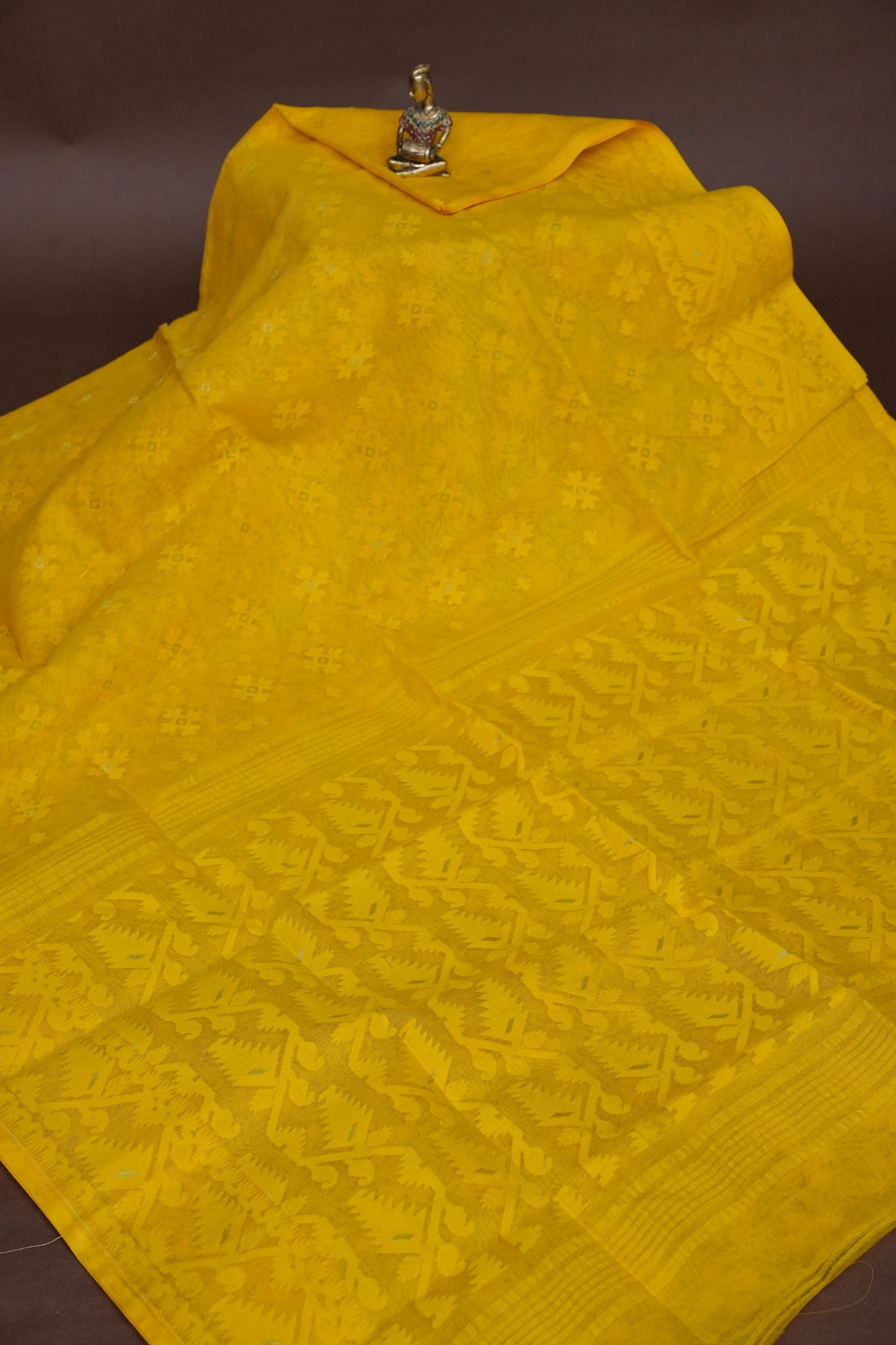 Handloom Jamdani Cotton Saree - Turmeric Yellow