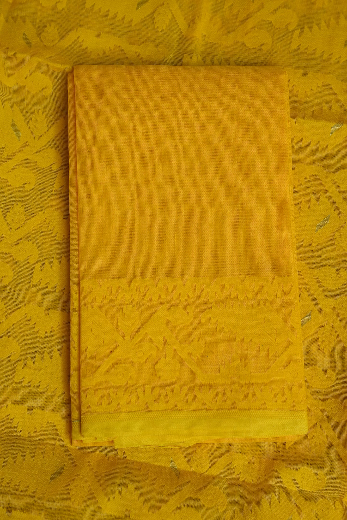 Handloom Jamdani Cotton Saree - Turmeric Yellow