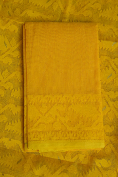 Handloom Jamdani Cotton Saree - Turmeric Yellow