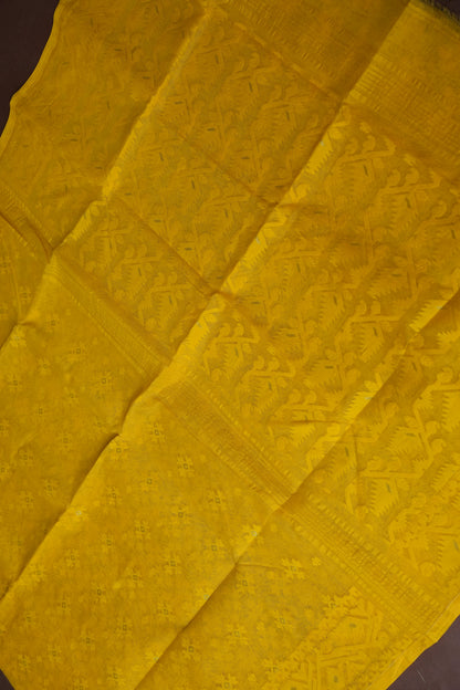 Handloom Jamdani Cotton Saree - Turmeric Yellow