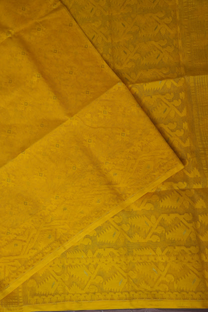 Handloom Jamdani Cotton Saree - Turmeric Yellow