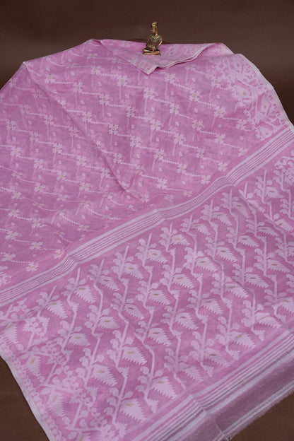 Handloom Jamdani Cotton Saree - Baby Pink