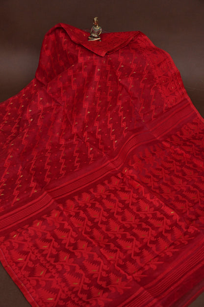 Handloom Jamdani Cotton Saree - Red