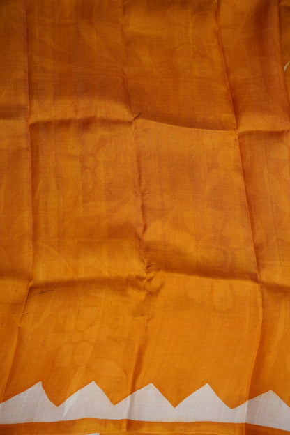Pure Mulberry Silk Saree in Mustard Yellow with Floral Batik Print | Silk Mark Certified