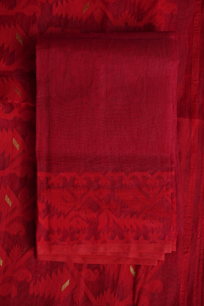 Handloom Jamdani Cotton Saree - Red