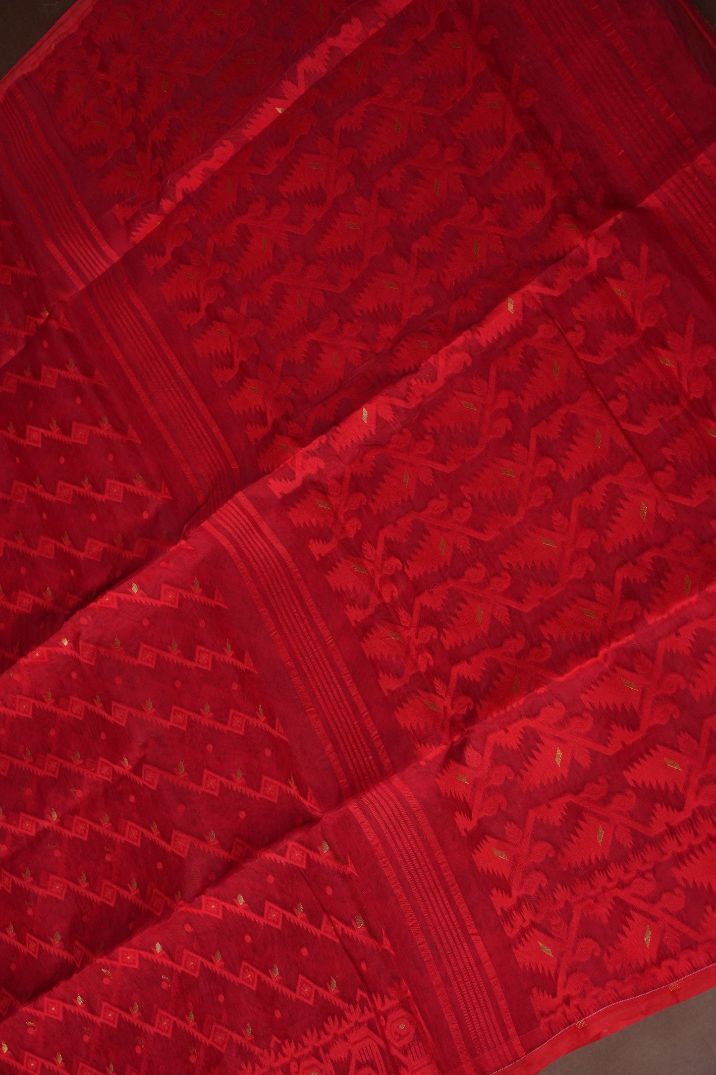 Handloom Jamdani Cotton Saree - Red