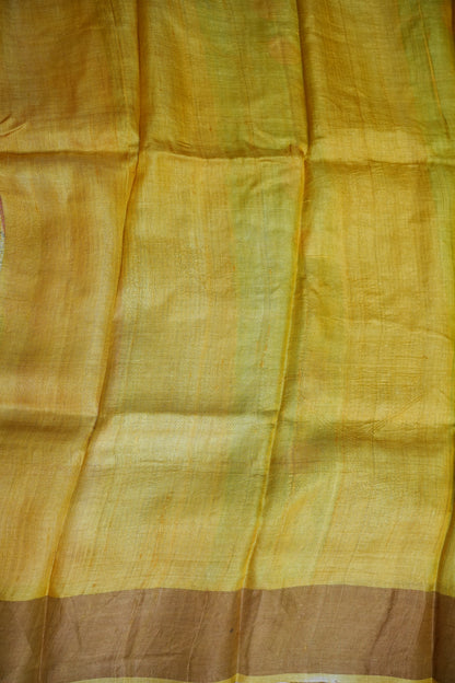 Pure Tussar Silk Saree in Rose Pink with Hand Painted Pen Kalamkari Pichwai Art | Silk Mark Certified