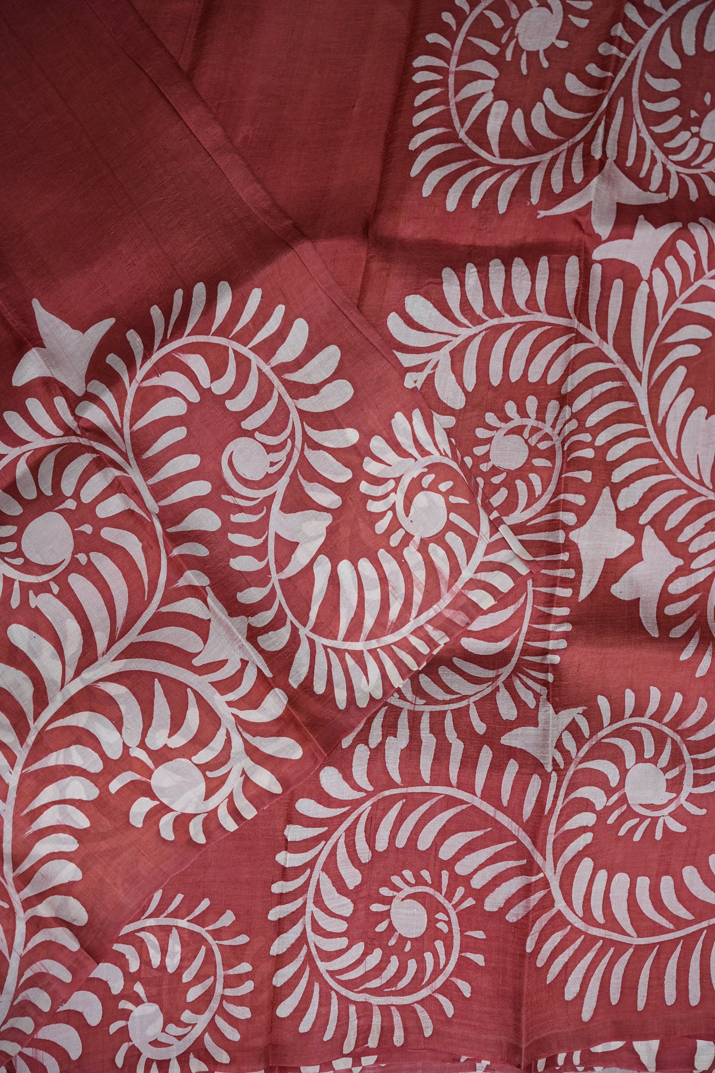 Pure Mulberry Silk Saree in Rust with Batik Print Border | Silk Mark Certified