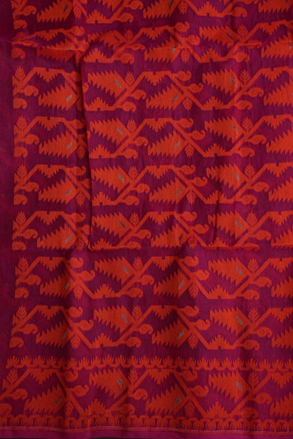 Handloom Jamdani Cotton Saree - Pink & Orange