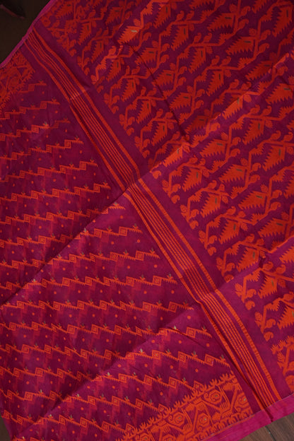 Handloom Jamdani Cotton Saree - Pink & Orange