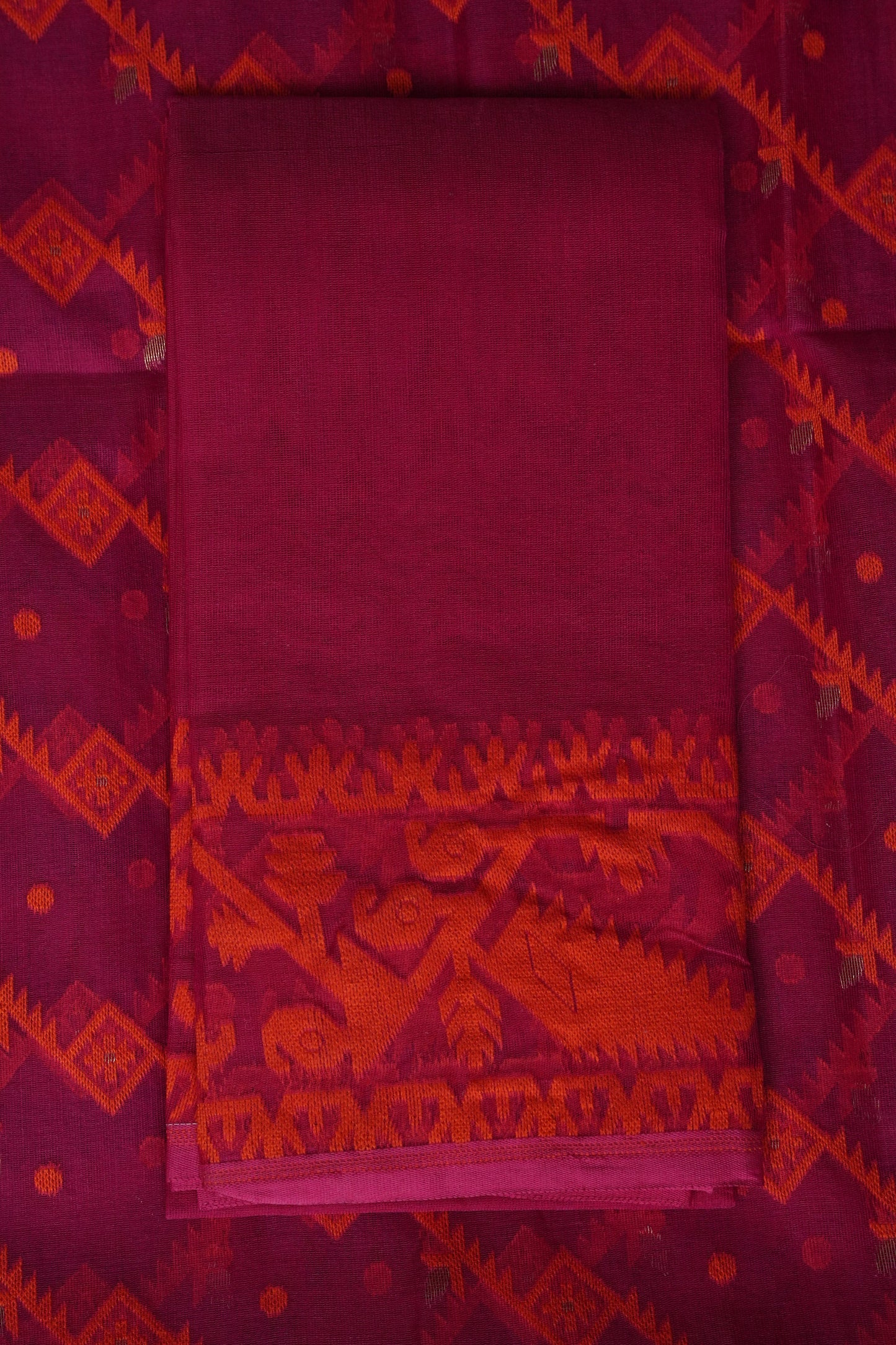 Handloom Jamdani Cotton Saree - Pink & Orange