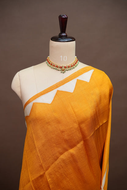 Pure Mulberry Silk Saree in Mustard Yellow with Floral Batik Print | Silk Mark Certified