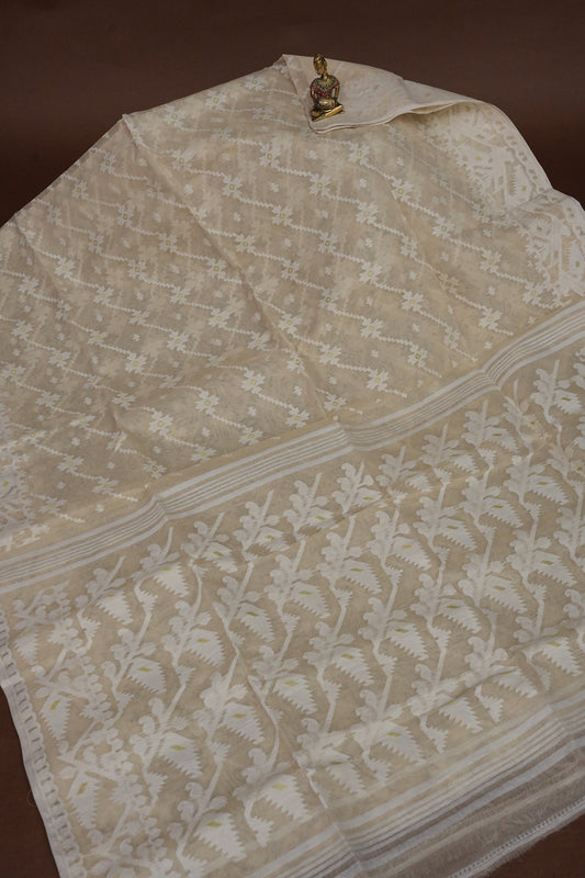 Handloom Jamdani Cotton Saree - Beige