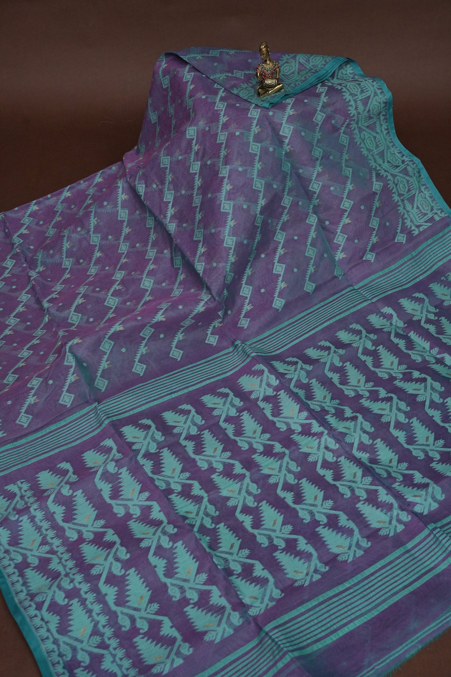 Handloom Jamdani Cotton Saree - Purple & Blue