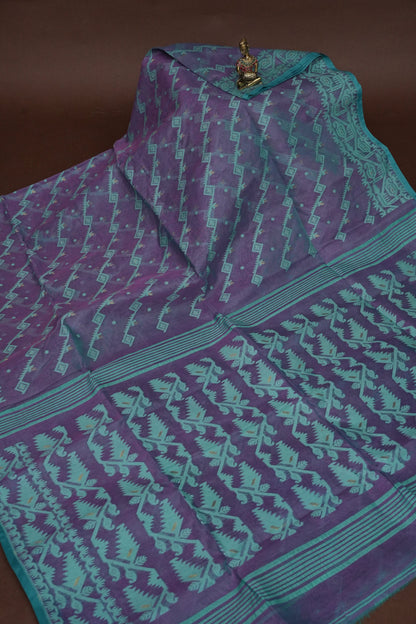Handloom Jamdani Cotton Saree - Purple & Blue