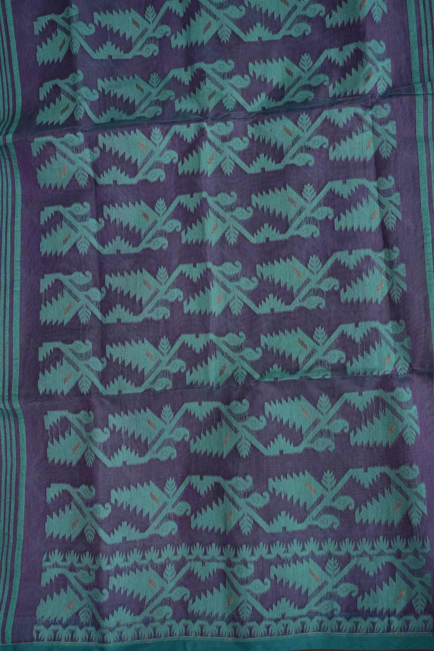 Handloom Jamdani Cotton Saree - Purple & Blue