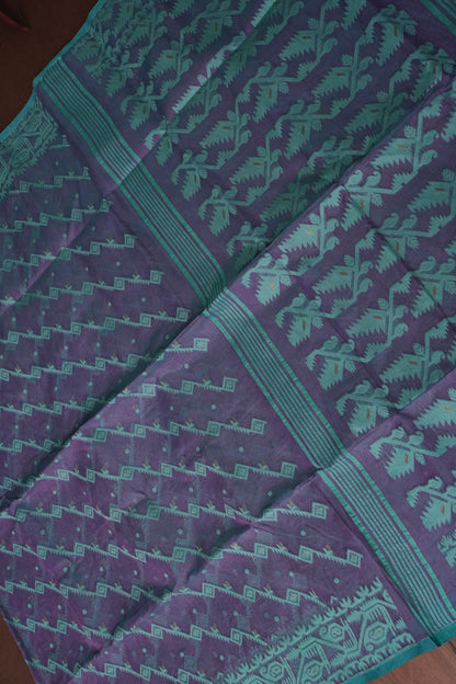 Handloom Jamdani Cotton Saree - Purple & Blue