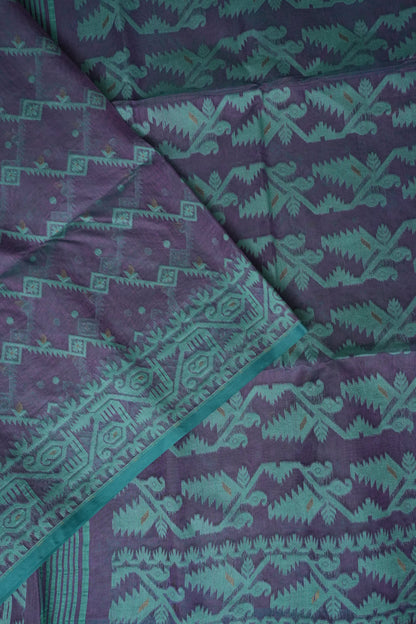 Handloom Jamdani Cotton Saree - Purple & Blue