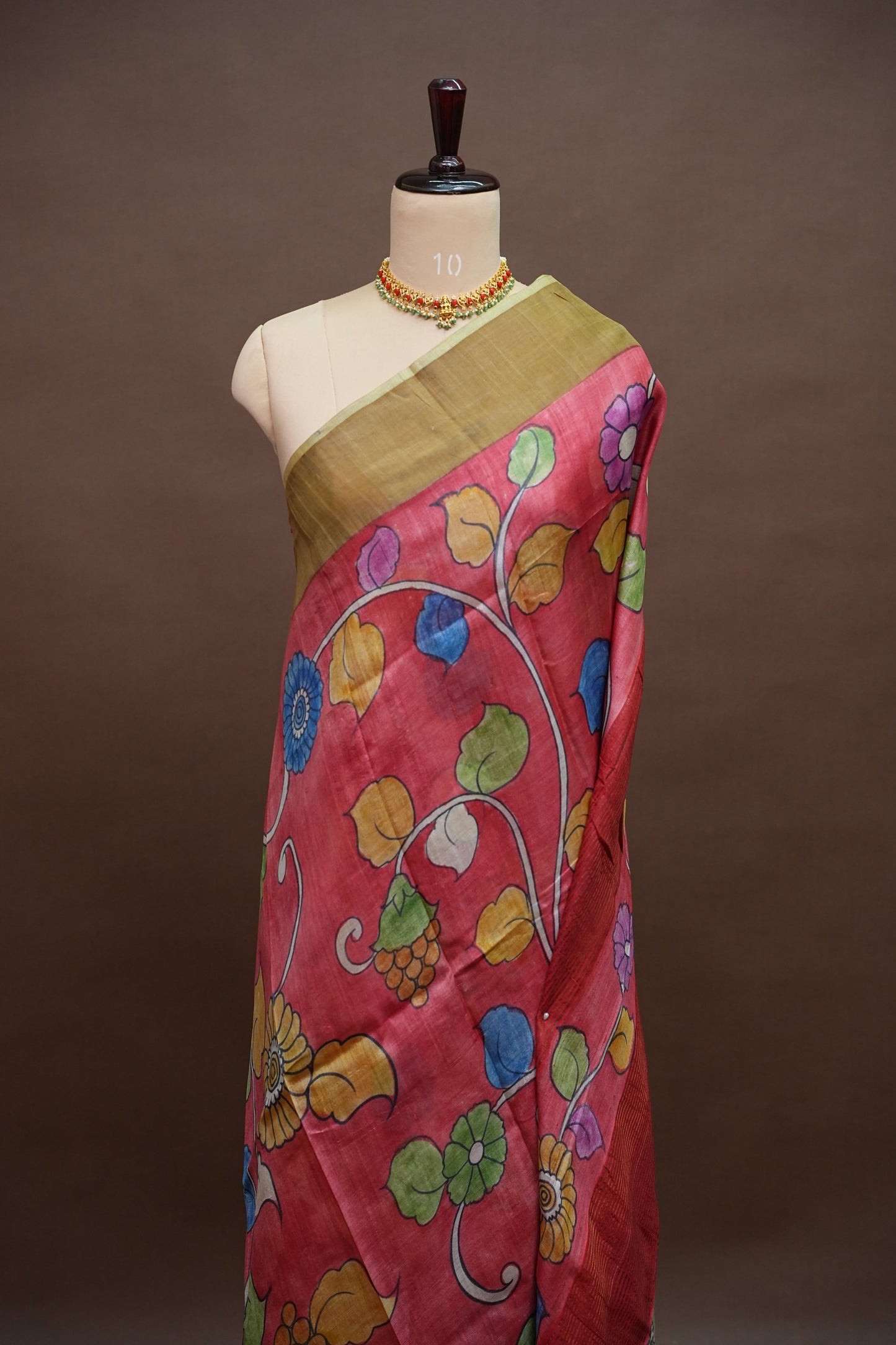 Pure Tussar Silk Saree in Rose Pink with Hand Painted Floral Art | Silk Mark Certified